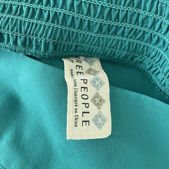 Free People Skirt Size Small Flare A-Line Circle Green Polyester Elastic Waist - Picture 3 of 4